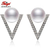 New Design 8-9mm Natural Cultured Pearls Stud Earrings Women's 925 Sterling Silver Earrings Bride Pearl Jewelry