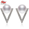 New Design 8-9mm Natural Cultured Pearls Stud Earrings Women's 925 Sterling Silver Earrings Bride Pearl Jewelry