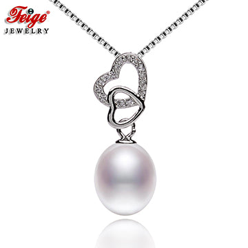 New Design Heart Shape 925 Sterling Silver Pearl Pendant Necklaces For Women 8-9mm White Natural Pearl Jewelry