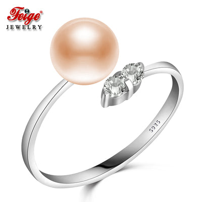 Pearl Anillos Real 925 Sterling Silver Rings 7-8mm Pink Natural Pearl Ring for Women High Quality Fine Jewelry