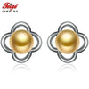 Pearl Jewelry 925 Sterling Silver Stud Earrings for Women 8-9MM Golden Pearl Earring Fine Jewelry for Lady Gift