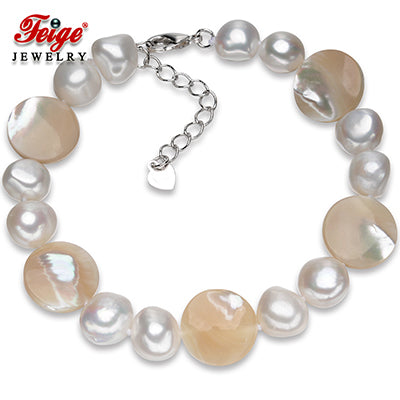 Personality Fashion Baroque style 10-11mm White Pearls and Seashells Bracelets For Women Brand Fine Pearl Jewel