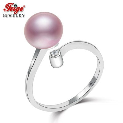Real 925 Silver Ring 8-9mm Purple Natural Pearl Rings for Women Fine Jewelry High Quality Pearl Jewellery