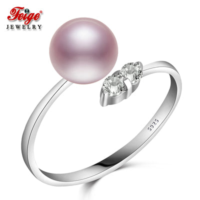 Real 925 Sterling Silver Ring 7-8mm Purple Natural Pearl Ring for Women Fine Jewelry High Quality Pearl Jewelry