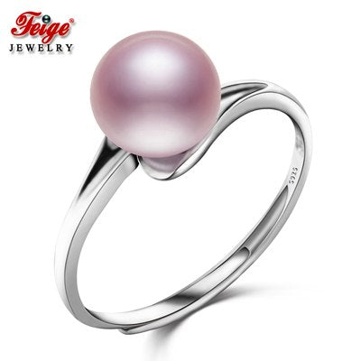 Real 925 Sterling Silver Ring 7-8mm Purple Natural Pearl Rings for Women Beautiful Classic Style Fine Jewelry
