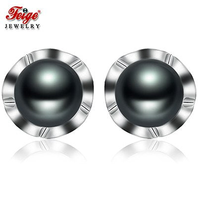 Retro Style 8-9mm Black Pearl Stud Earring for Women High quality 925 Sterling Silver Earrings Pearl Jewelry