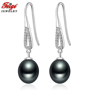 Retro Style Anti-allergic Real Pearl Earring 8-9MM Black Cultured Pearls Drop Earrings for Women Fashion Jewelry Brincos