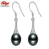 Retro Style Pearl Earrings 8-9MM Black Cultured Pearls Anti-allergic Long Drop Earrings for Women Fashion Jewelry Brincos