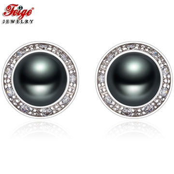 Retro Style Pearl Hoop Earrings for Women 8-9MM Black Pearl Jewelry Fashion Circle Earrings Ladies Gift Brincos