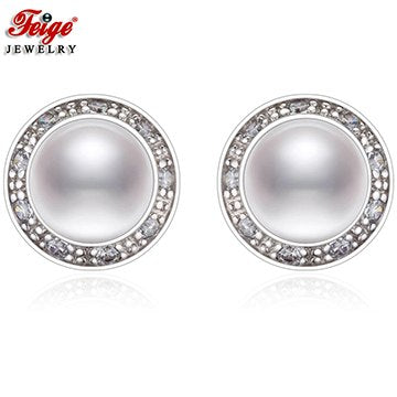 Retro Style Pearl Hoop Earrings for Women Real 8-9MM White Pearls Jewelry Fashion Earring Ladies Gift Brincos