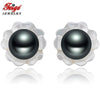 Shell Carvings 6-7mm Black Pearls 925 Sterling Silver Stud Earrings For Women's Exclusive Design Fine Jewelry