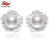 Shell Carvings 6-7mm Natural White Pearls 925 Sterling Silver Stud Earrings For Women Exclusive Design Fine Jewelry