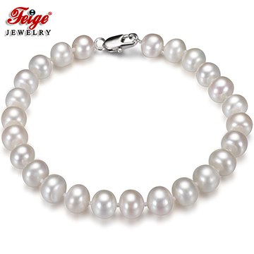 Simple Style Pearl Bracelet 8-9MM Oval White Natural Pearl bracelets & bangles for Women Fine Jewelry Gift
