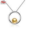 Simple style Real 925 Sterling Silver Pendant Necklaces 7-8mm Golden Pearl Necklace for Women Fine Jewelry