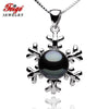 Snowflake-shaped 925 Sterling Silver Pendant Necklaces For Women's 8-9mm Black Cultured Pearls Fine Jewelry