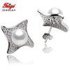 Star shape 925 Sterling Silver Stud Earrings For Women's 7-8mm White Natural Pearls Trendy Style Pearl Jewelry