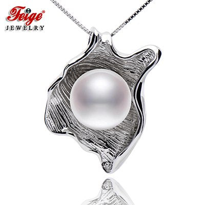Trendy Style 11-12mm White Pearl Necklaces & Pendants For Women's 18 Inches 925 Sterling Silver Chain Jewelry