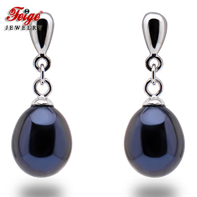 Vintage Style Women's Earrings 8-9mm Rice-shaped Natural Cultured Pearls 100% 925 Sterling Silver Earrings