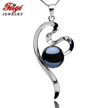 Vintage style Real Silver 925 Necklaces & Pendants 10-11mm Black Pearl Pendant Necklace for Women Fine Jewelry