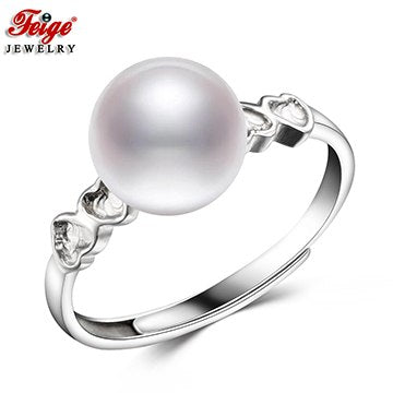 Wholesale Classic Style Pearl Ring for Women 8-9MM White Pearl Finger Rings Fine Jewelry Gifts Drop Shipping