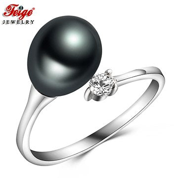 Wholesale Fashion Pearl Finger Rings for Women 8-9MM Black Pearl Ring Fine Jewelry Gifts Drop Shipping Bijoux