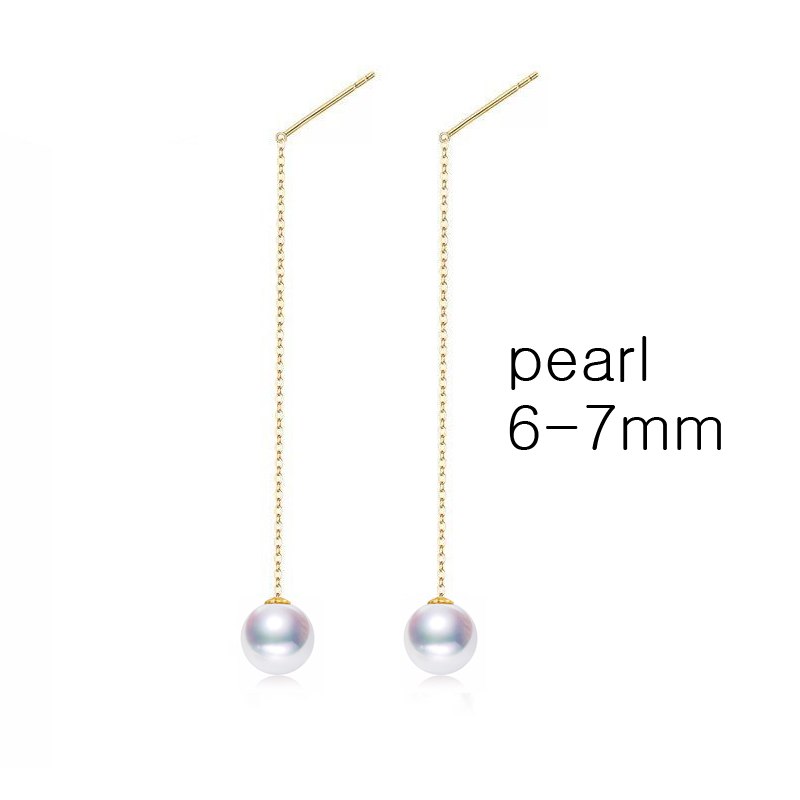 18K Gold earrings 8-9mm wedding pearl Jewelry , round pearl 18k yellow gold long earrings,three ways to wear