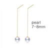 18K Gold earrings 8-9mm wedding pearl Jewelry , round pearl 18k yellow gold long earrings,three ways to wear