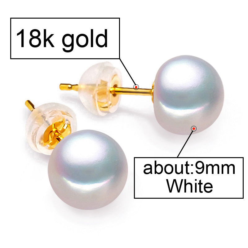 18K Gold earrings pearl Jewelry ,Pearl classic 18k yellow gold stud earrings for women gift box wedding earrings for love