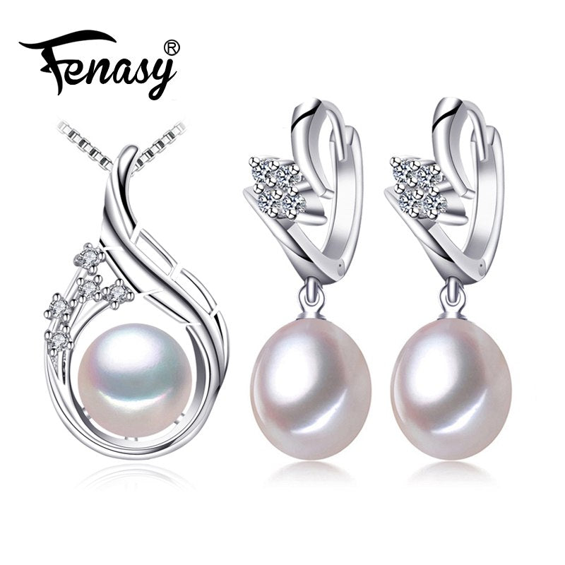 925 Sterling Silver earrings with stones,natural Pearl jewelry sets for women,bohemian ethnic earrings Pendant necklace