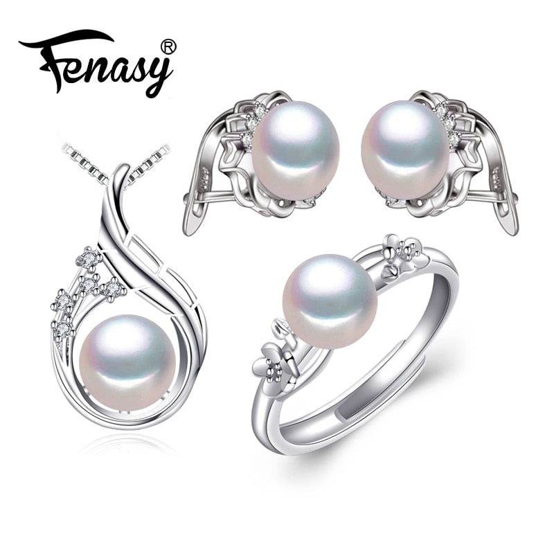 925 Sterling Silver earrings with stones,natural Pearl jewelry sets for women,bohemian set clip earrings rings
