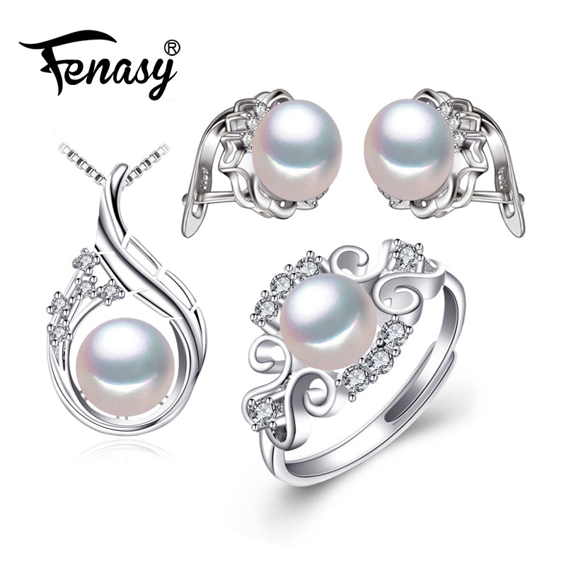 925 Sterling Silver earrings with stones,natural Pearl jewelry sets for women,bohemian set stud earrings party rings