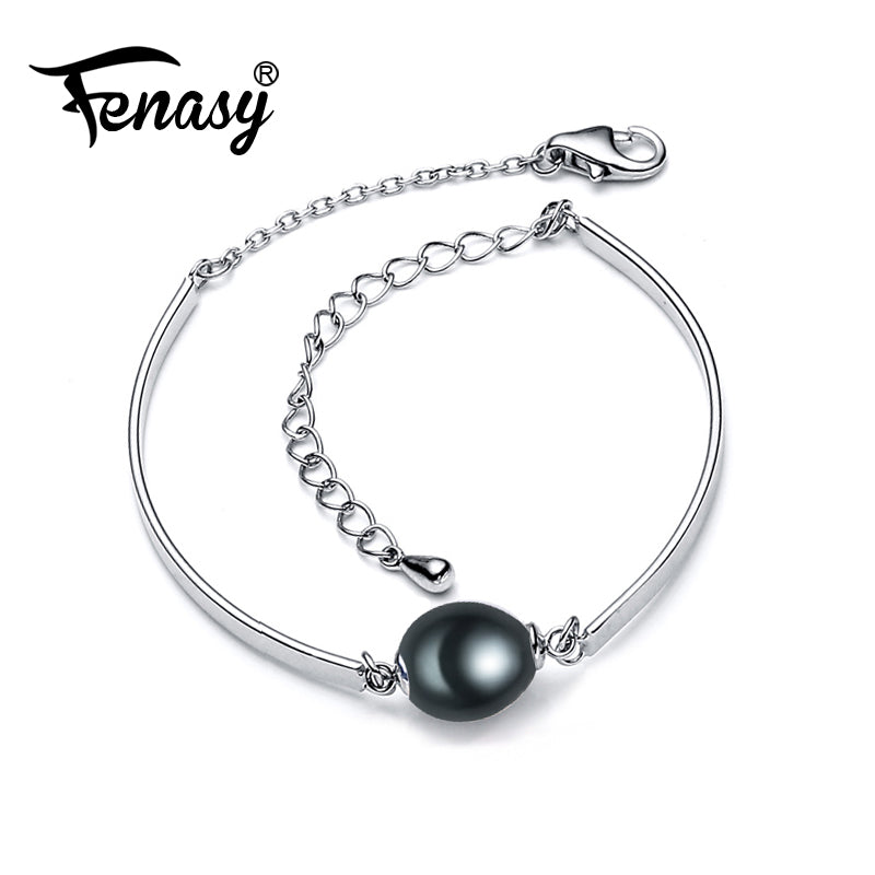 Charm bracelet,natural Pearl Jewelry,925 sterling sliver bracelet women,black beads bracelet female,chain link bracelet