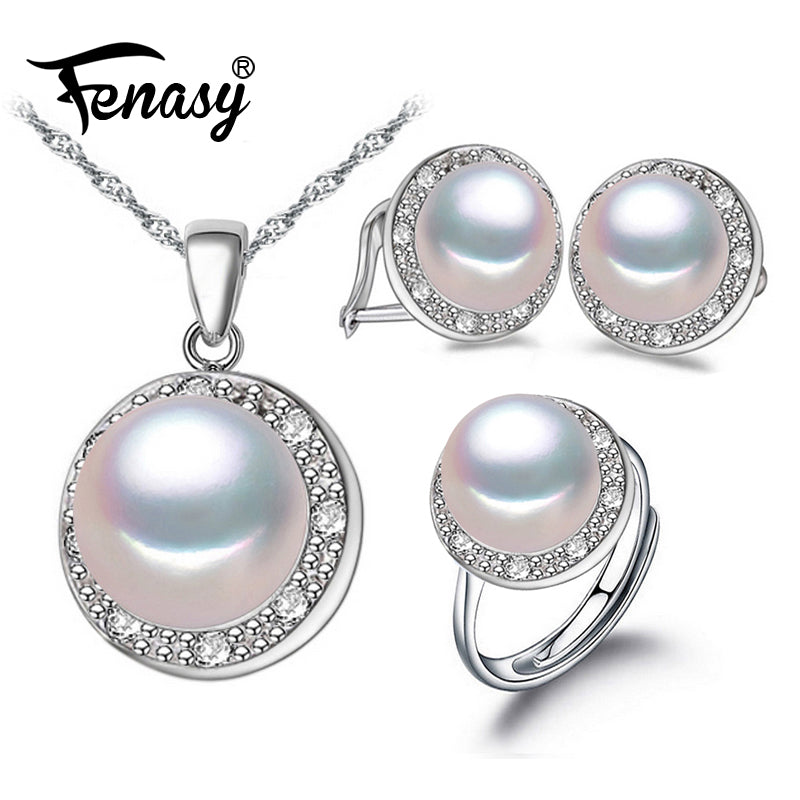 pearl jewelry sets for women fashion trendy s925 sterling silver necklace & pendant earrings ring 2020 new