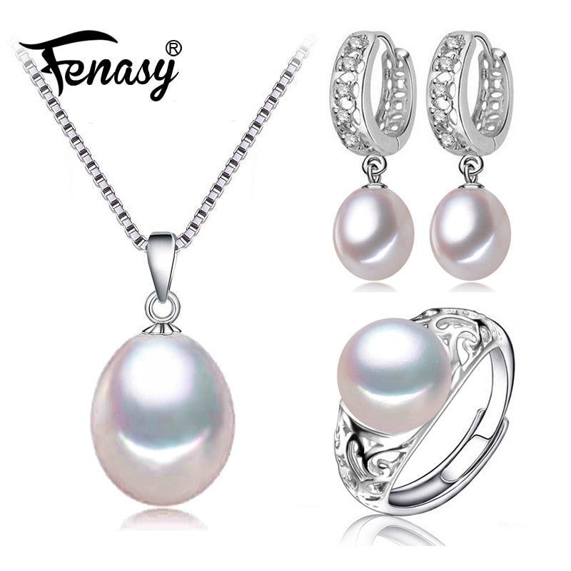Jewelry Sets Pearl Pendant Necklace silver Earrings For Women ,pendant stud earrings, pearl jewelry 2020 new
