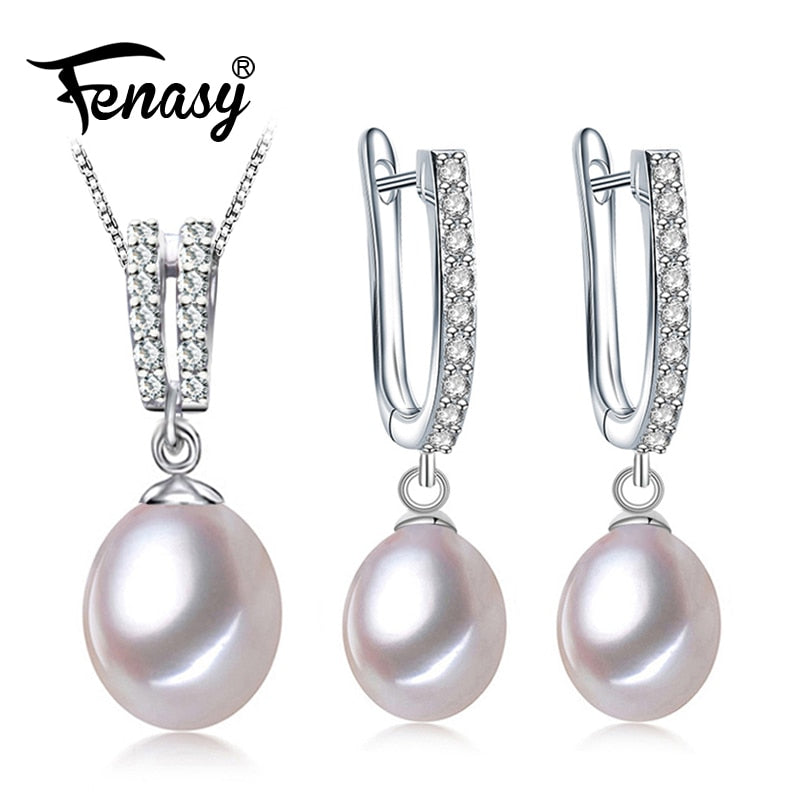Natural Pearl Jewelry Sets 925 Sterling Silver pendant Necklace for women Pearl Earrings drop earrings fine jewelry