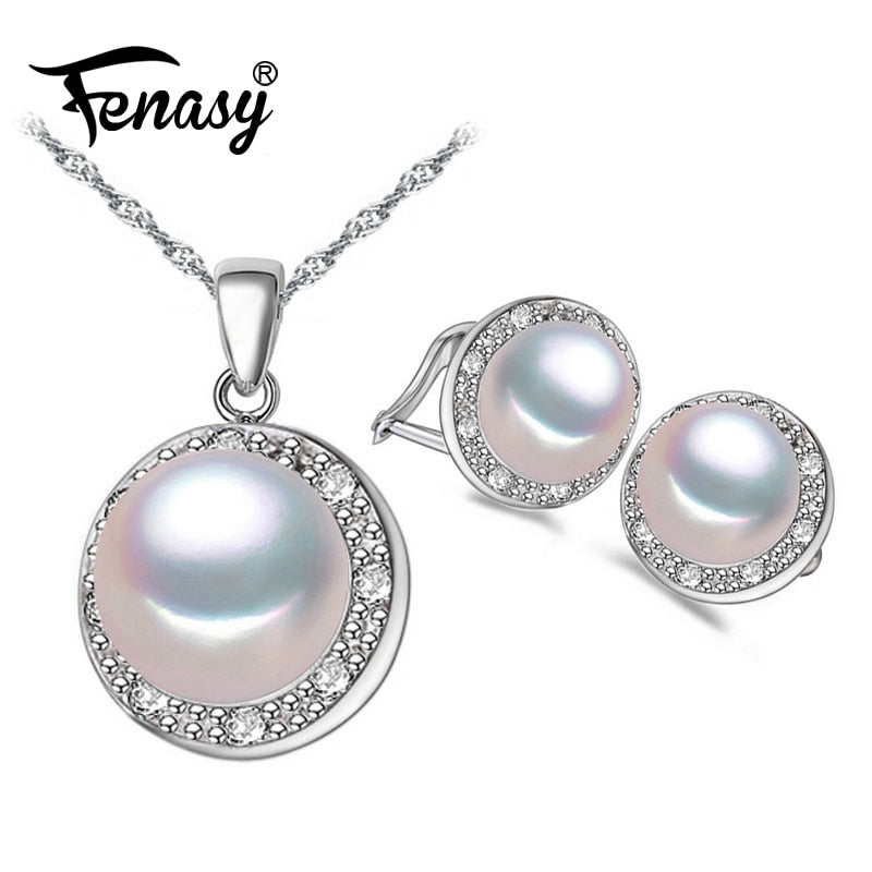 Nice Pearl Jewelry Sets 925 Sterling Silver pendant Necklace,Pearl Earrings and ring for Wedding Jewelry Sets