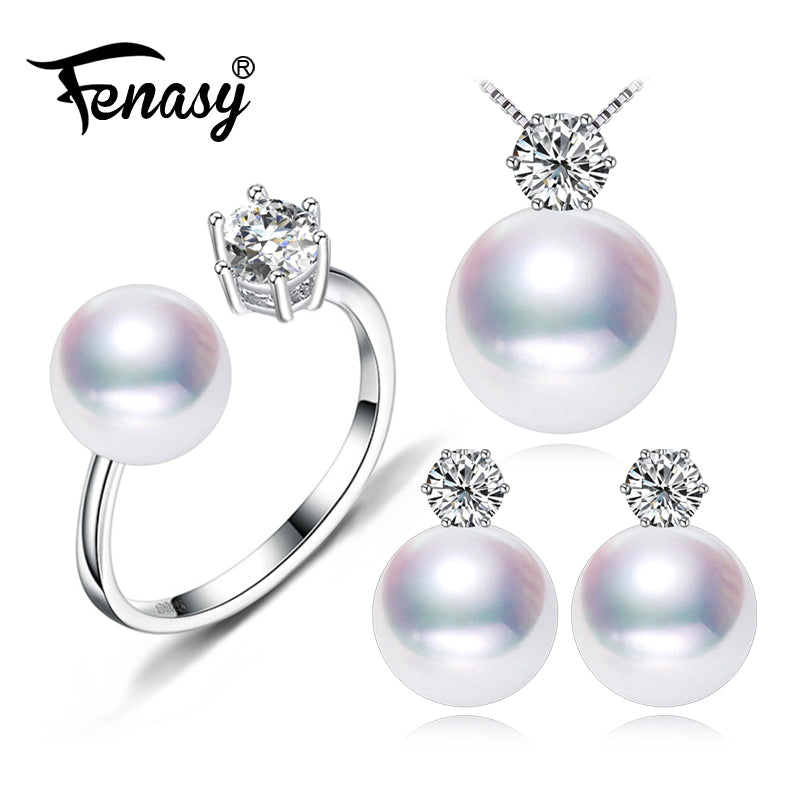 Pearl Jewelry Brand wedding engagement jewelry sets Natural Pearl pendant Necklace women/stud Earrings,crown ring