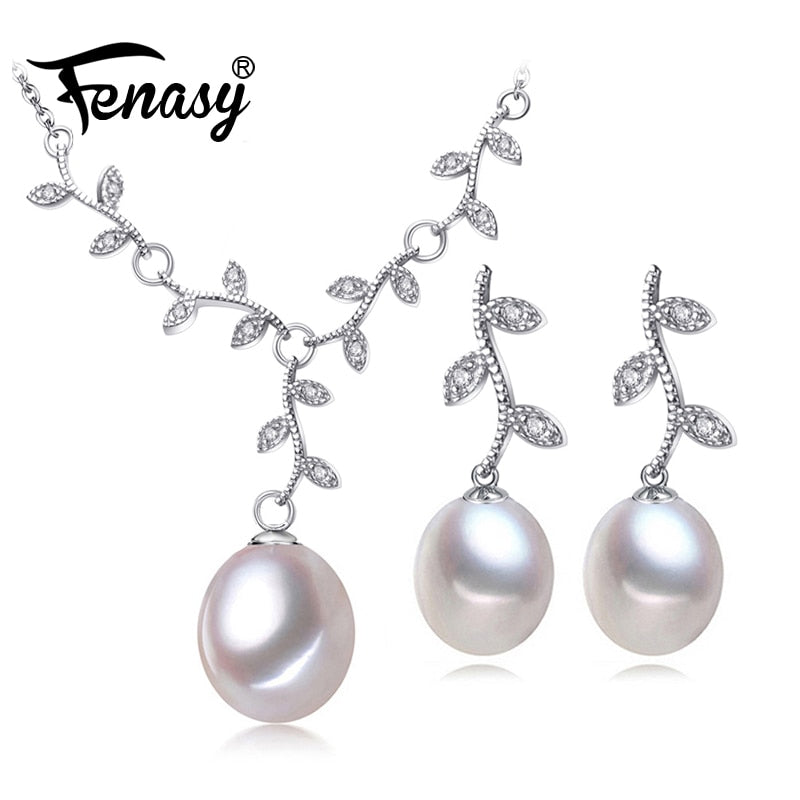 Pearl Jewelry,Pink Jewelry Sets for Women Natural Pearl leaves Necklace/Earring,earings fashion jewelry box christmas