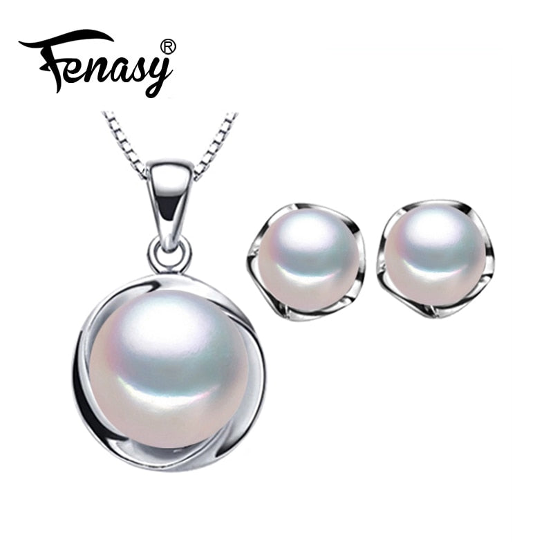Pearl Jewelry Sets natural flower pearl Pendant Necklace 925 Sterling Silver stud earrings cute pearl earrings