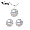 Pearl Jewelry Sets natural round Pendant 925 Sterling Silver necklace for women cute stud pearl earrings 8-9mm