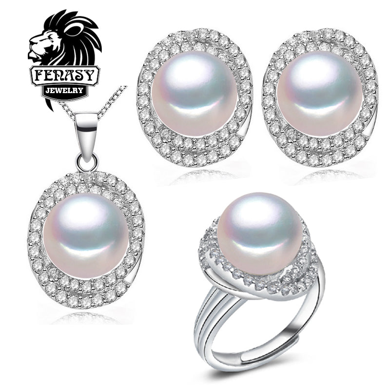 Freshwater pearl jewelry sets for women fashion trendy s925 sterling silver necklace & pendant earrings ring 2020 new