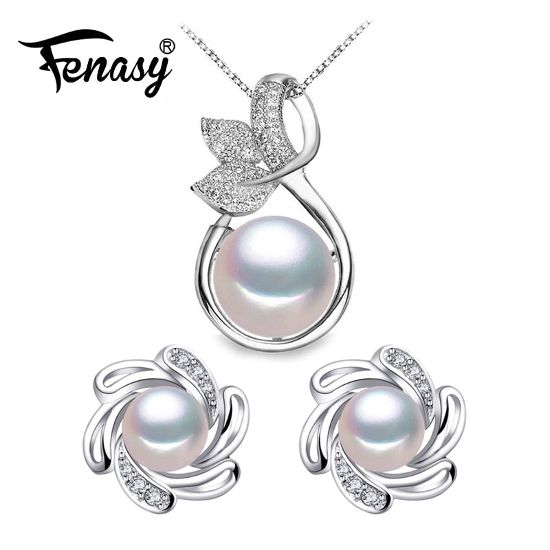 Pearl Jewelry wedding engagement jewelry sets,Natural Pearl pendant Necklace women/leaf pendant,cute earrings female