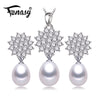 Wedding freshwater pearl jewelry sets silver women,White natural pearl sets girls trendy pendant earring birthd party