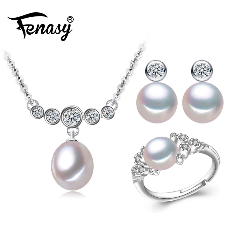 Pearl Jewelry wedding engagement jewelry sets,Natural Pearl pendant Necklace women/party earrings,female ring