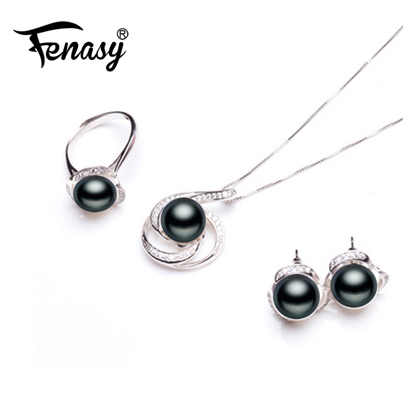 Pearl Jewelry wedding engagement jewelry sets Natural Pearl pendant Necklace women/stud Earrings,flower party earrings