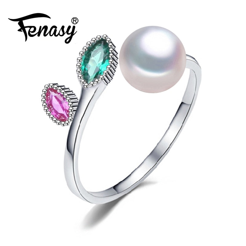 Pearl wedding ruby rings,pearl jewelry 925 sterling silver Black White emerald Ring for Women Gift,jewelry box