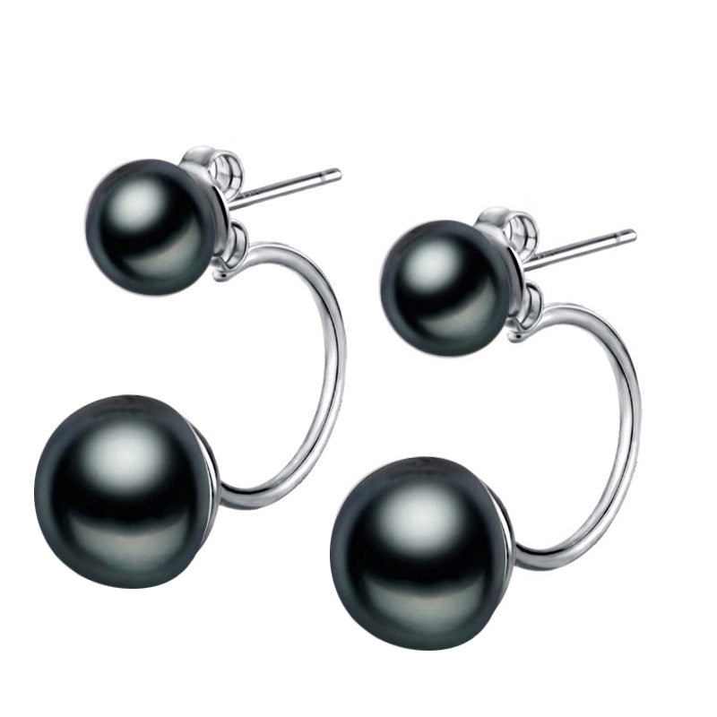 black pearl earrings for women,fashion Natural beads vintage Double Pearl Stud Earrings,jewelry gift box
