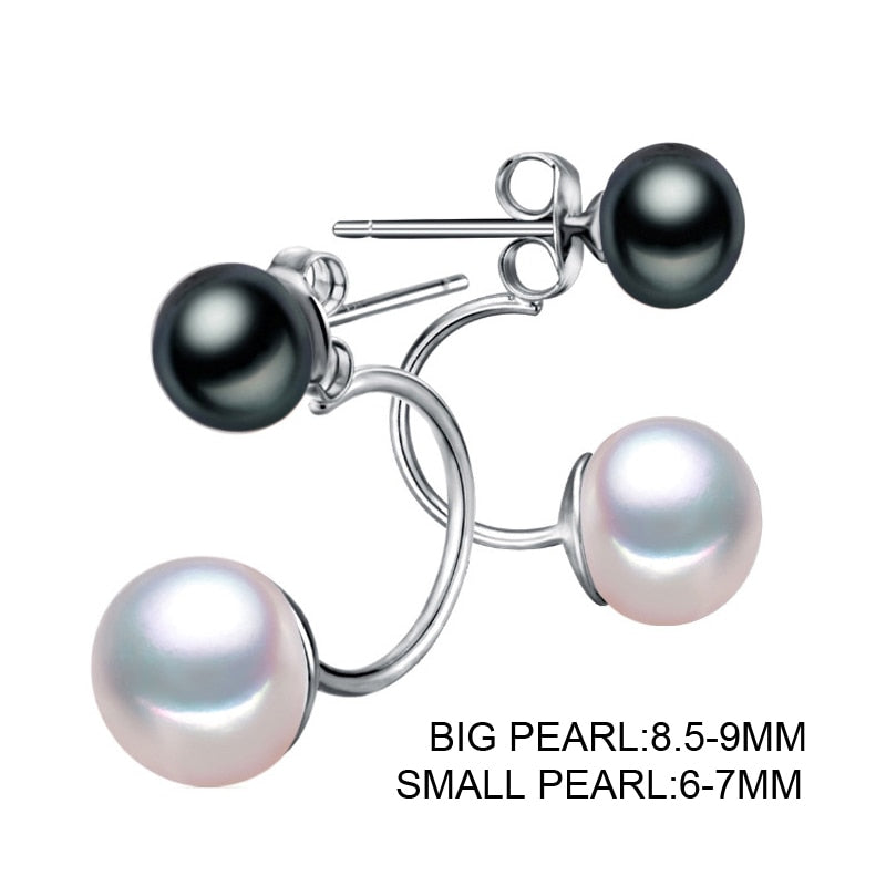 black pearl earrings for women,fashion Natural beads vintage Double Pearl Stud Earrings,jewelry gift box