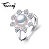engagement ring natural Pearl women,pearl fine jewelry female ring,flower big vintage silver ring for love wedding
