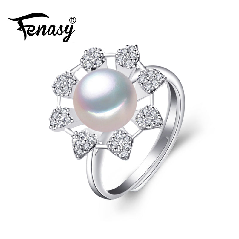 engagement ring natural Pearl women,pearl fine jewelry female ring,flower big vintage silver ring for love wedding